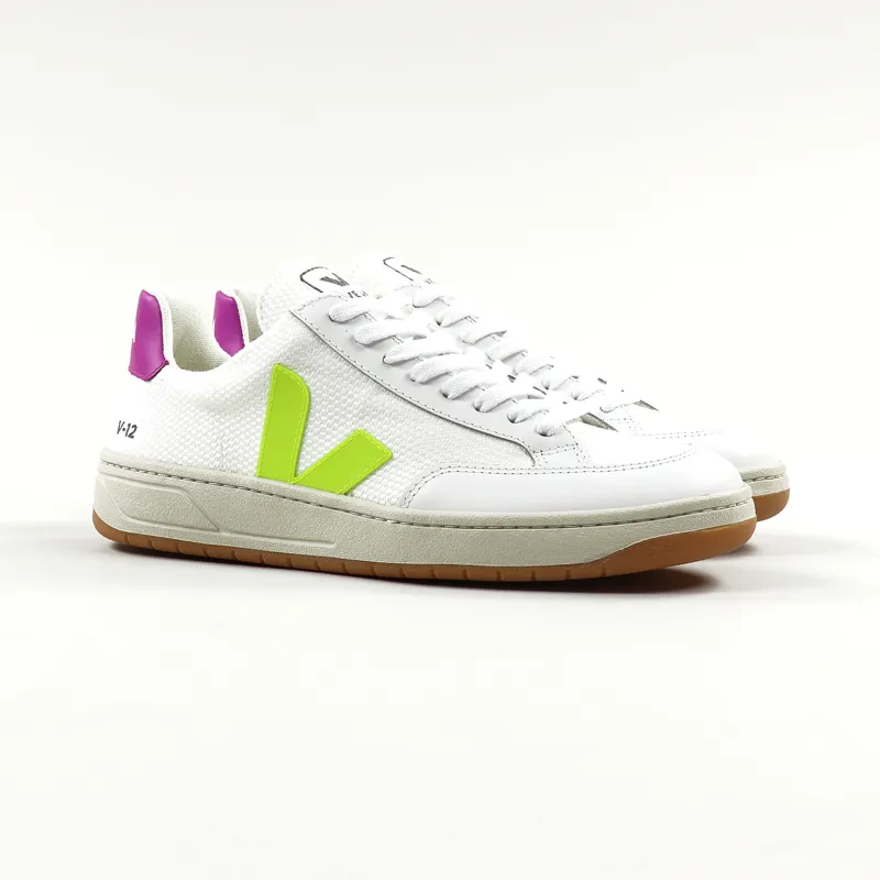 Veja V-12 B-Mesh Shoes White Yellow Fluo Ultraviolet-5