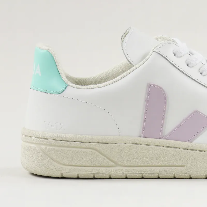 Veja Womens Ladies V12 Leather Shoes Extra White Parme Turquoise