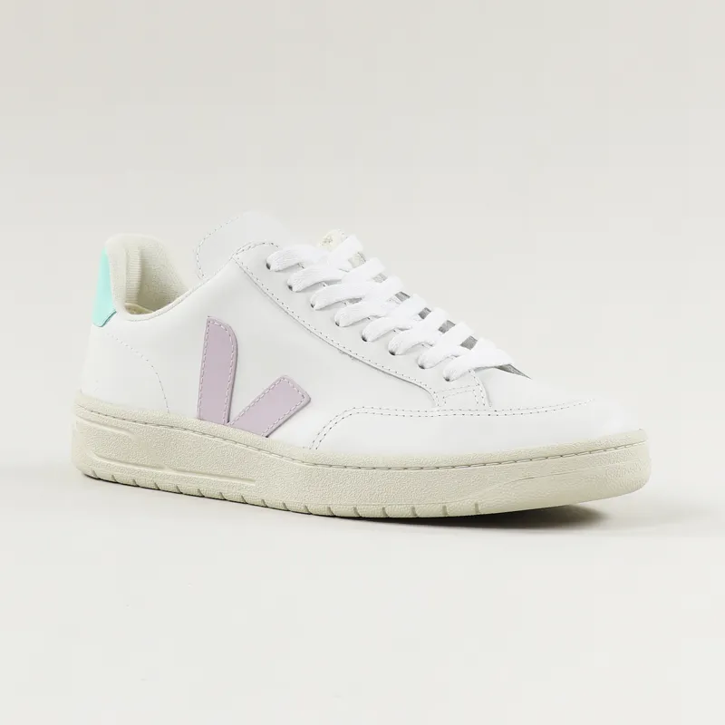 Veja Womens Ladies V12 Leather Shoes Extra White Parme Turquoise