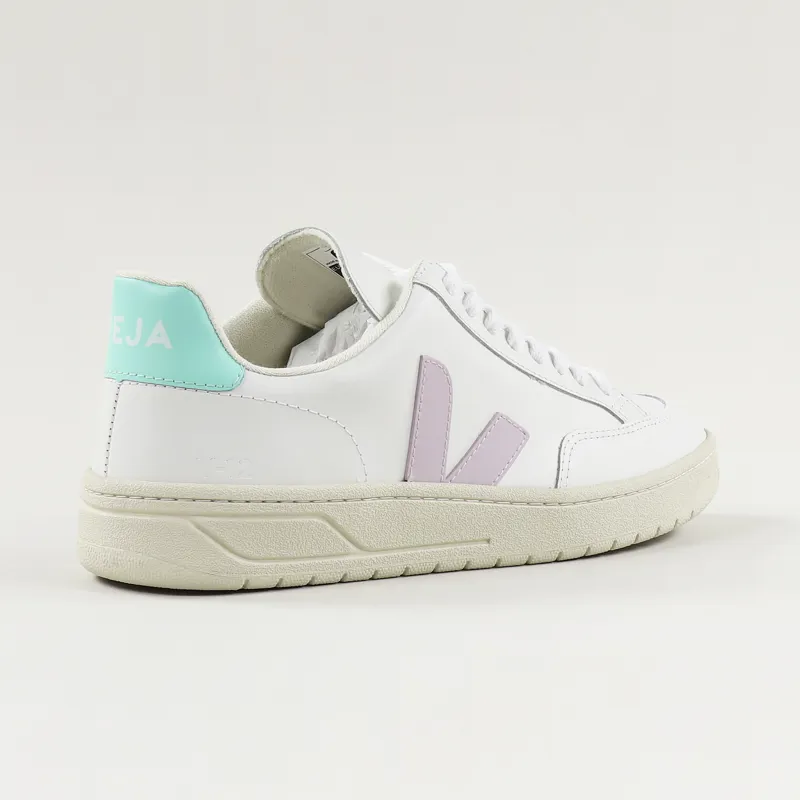 Veja Womens V-12 Leather Shoes Extra White Parme Turquoise-5