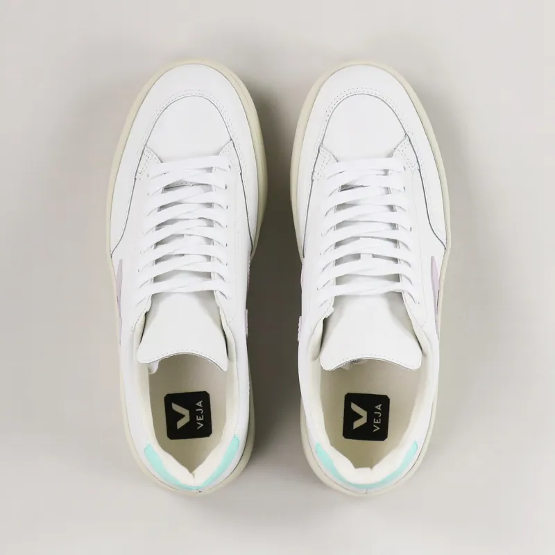 Veja Womens V-12 Leather Shoes Extra White Parme Turquoise-6