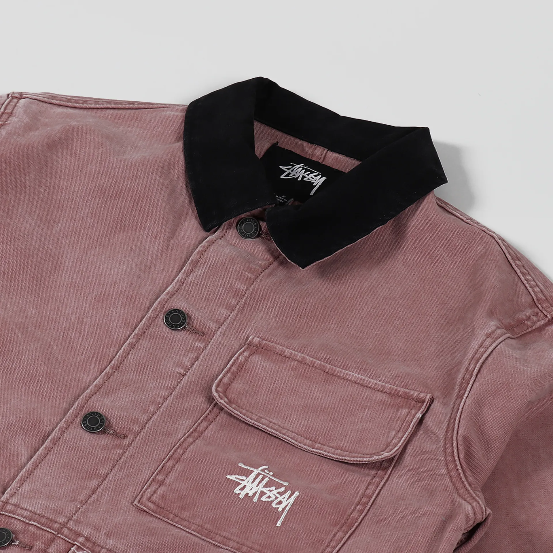 Stussy Streetwear Mens Canvas Washed Chore Jacket Rose Pink Coat