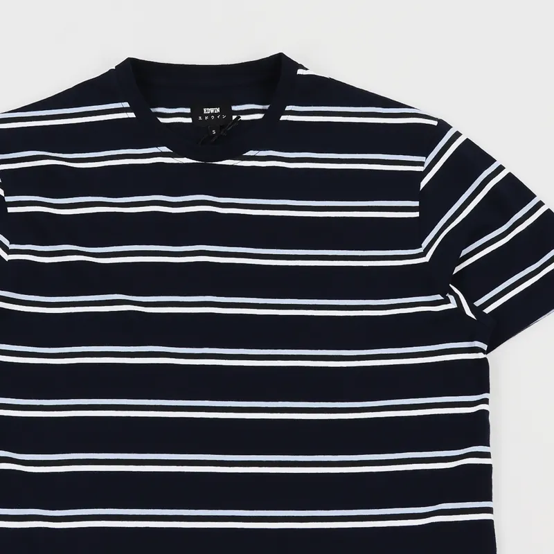 Edwin West Stripes T Shirt Navy-2