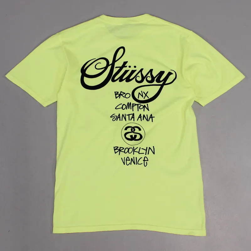 Stussy World Tour T Shirt Neon Yellow-2