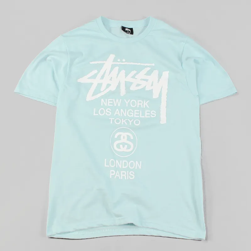 Stussy Worldwide Mens Short Sleeved World Tour T Shirt Light Blue