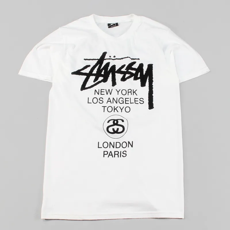 Stussy Worldwide Inc Mens Short Sleeved World Tour T Shirt White