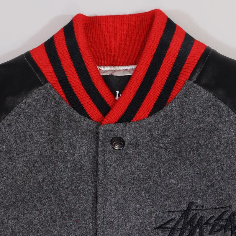 Stussy World Tour Wool Mens Varsity Jacket Charcoal Heather