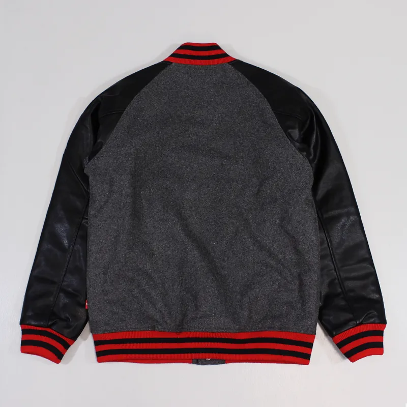 Stussy World Tour Wool Mens Varsity Jacket Charcoal Heather