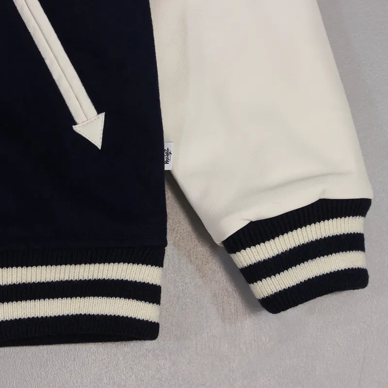 Stussy World Tour Wool Mens Baseball Varsity Jacket Dark Navy