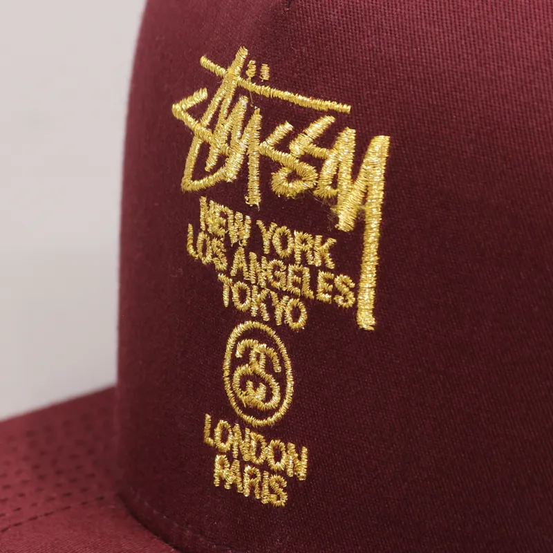 Stussy World Tour Lux Strapback Cap Burgundy-1