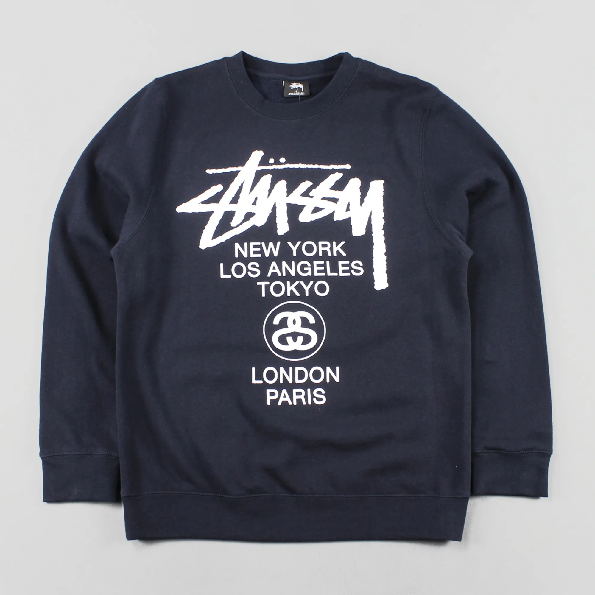 Stussy World Tour Crew Neck Jumper Navy Blue