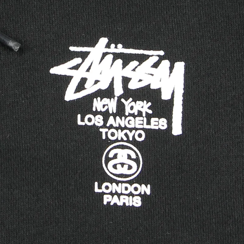 Stussy Worldwide Mens World Tour Long Sleeve Hoody Hoodie Black