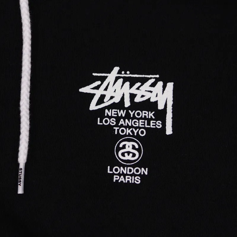 ★韓国の人気★【STUSSY】★WORLD TOUR ZIP HOODI.E★BLACK★ Stussy World Tour Zip Hoodie Mens - Hooded Sweatshirt