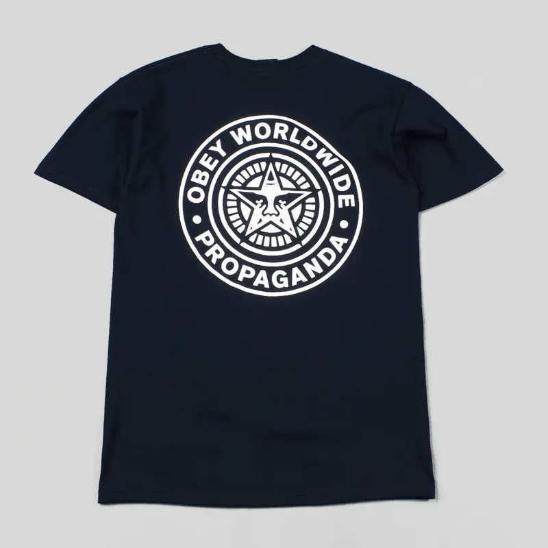 Obey Worldwide Seal T-Shirt Back Print Navy Blue-1