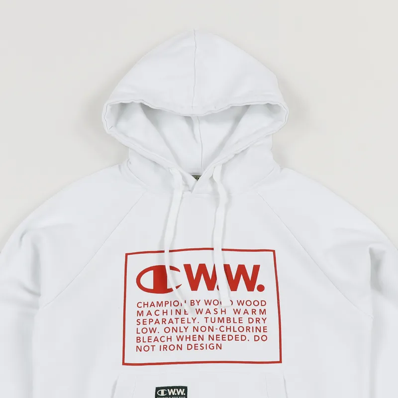 Champion x Wood Wood Box Logo Hoodie White-1