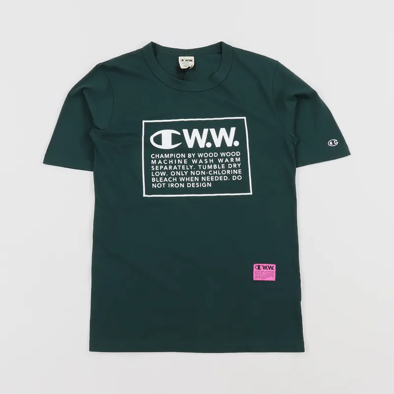 Champion x Wood Logo Short Sleeve T Shirt Forest Green