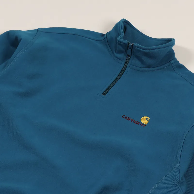Carhartt WIP Half Zip American Script Sweat Moody Blue-3