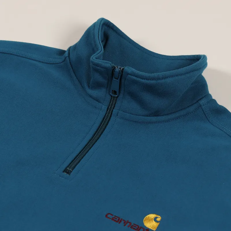 Carhartt WIP Half Zip American Script Sweat Moody Blue-6