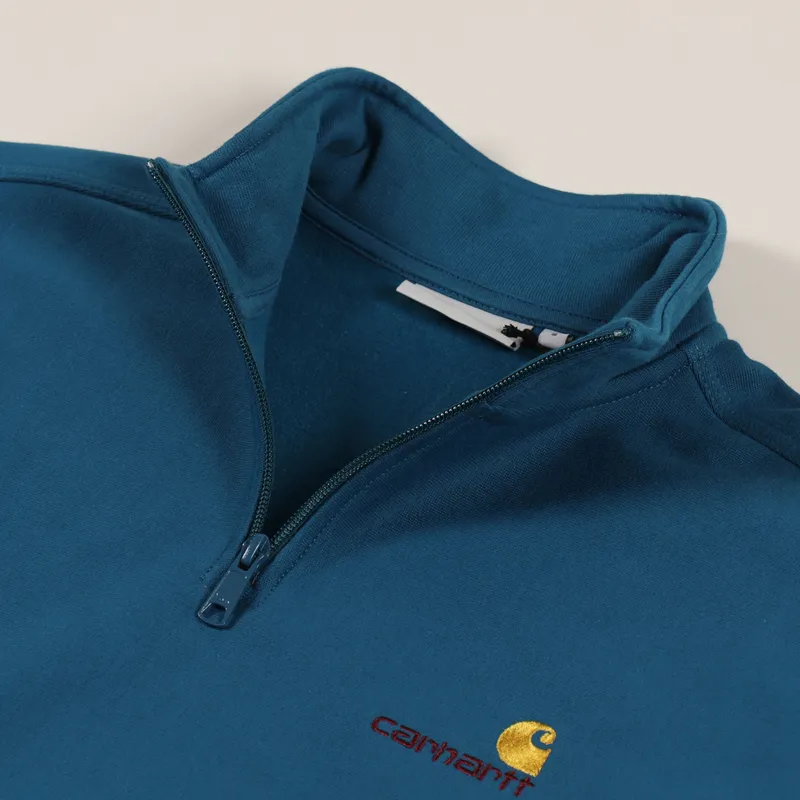 Carhartt WIP Half Zip American Script Sweat Moody Blue-5