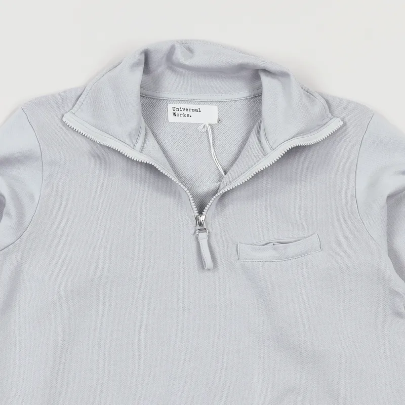 Universal Works Zip Neck Diagonal Loopback Sweatshirt Grey-2