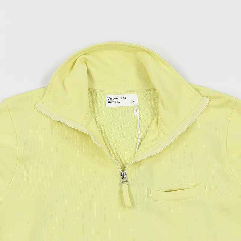 Universal Works Zip Neck Diagonal Loopback Sweatshirt Lemon-2