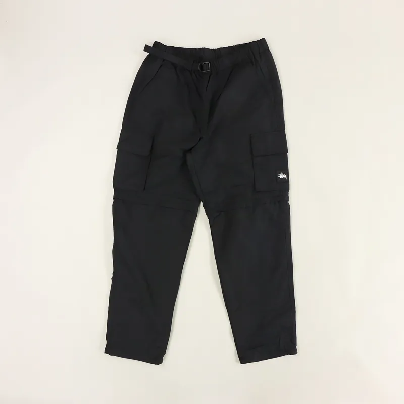 Stussy Mens Waterproof Zip Off Shorts Cargo Pants Trousers Black