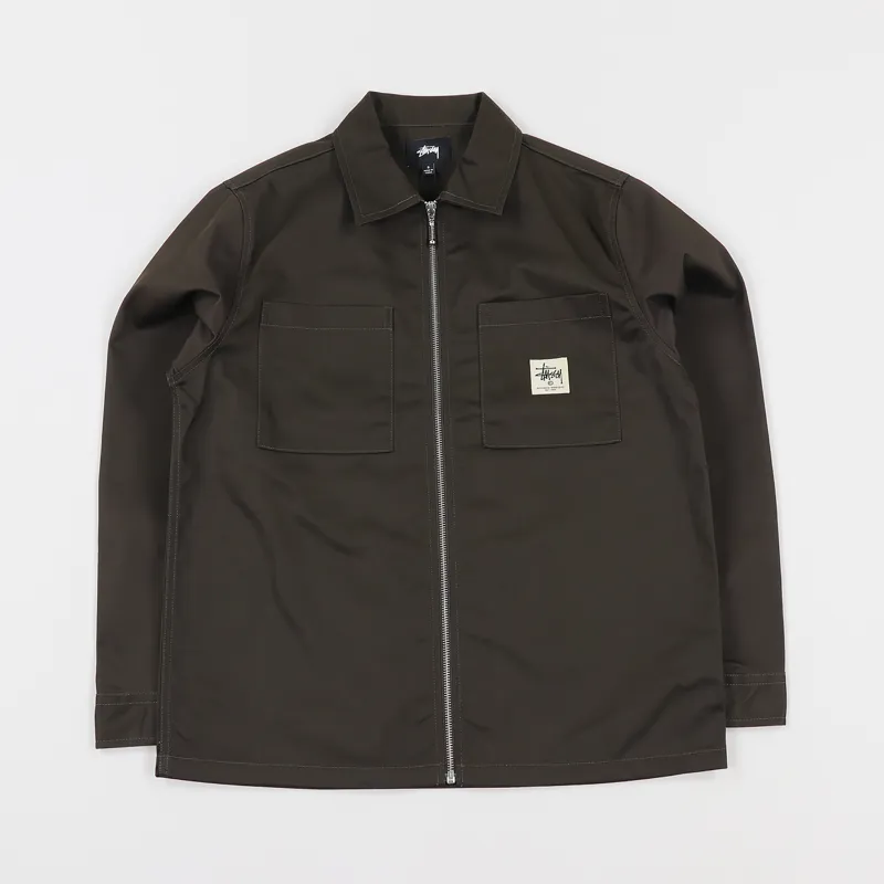 Stussy Zip Up Work Shirt Brown
