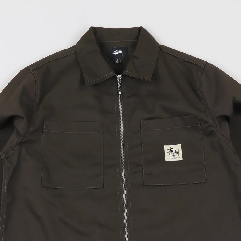 Stussy Zip Up Work Shirt Brown-3