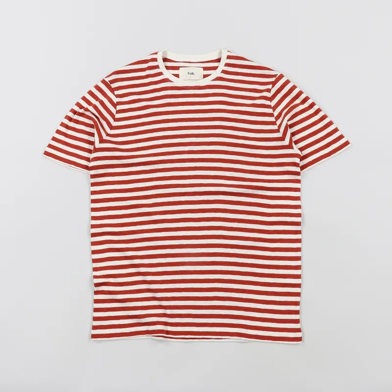 Folk Classic Stripe T Shirt Ecru Desert Red