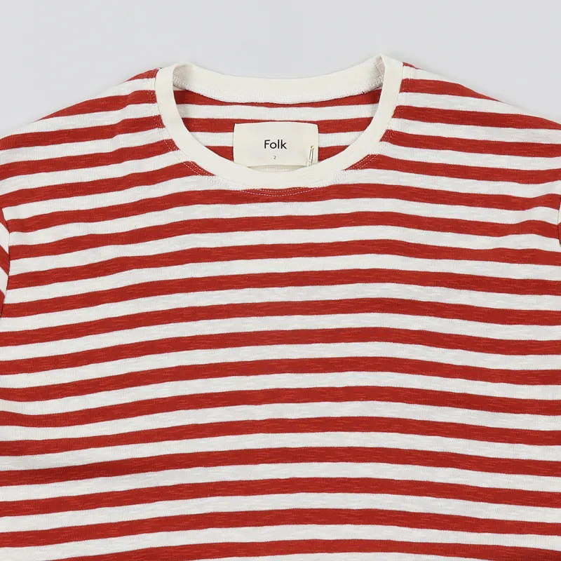 Folk Classic Stripe T Shirt Ecru Desert Red-1