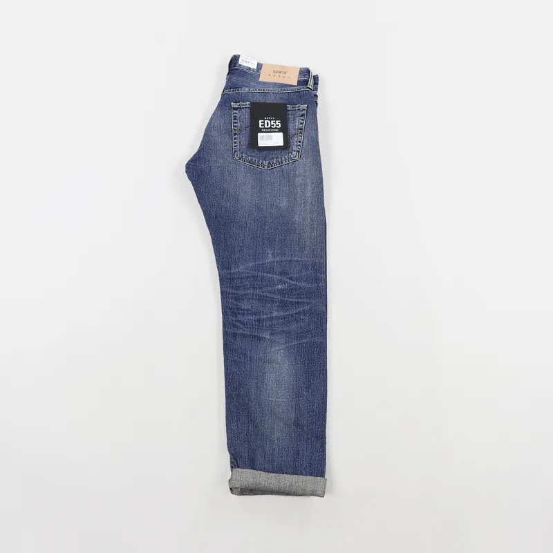 Edwin ED-55 Relaxed Tapered Jeans Blue Haruko Repair Wash-4