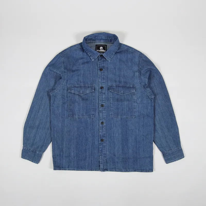 Edwin Mens Denim Big Shirt Long Sleeve Shirt Blue Stone Wash