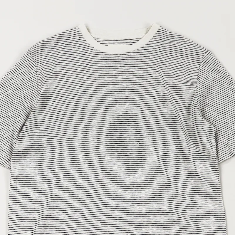 Folk Fine Stripe T Shirt Ecru Navy-1