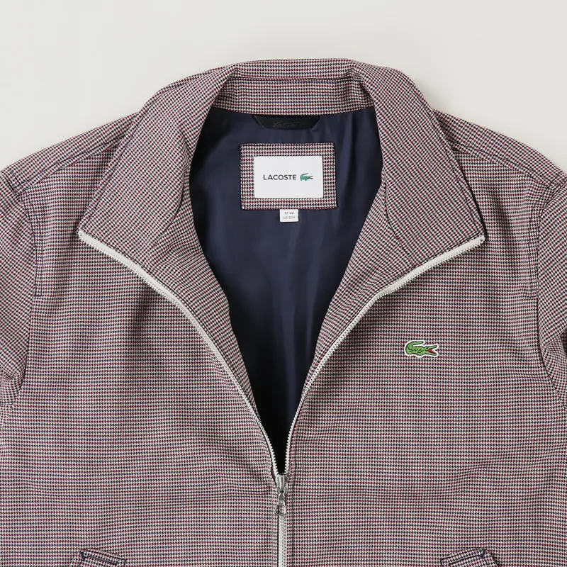 Lacoste Mens Full Zip Check Jacket Houndstooth Grey Navy Wine