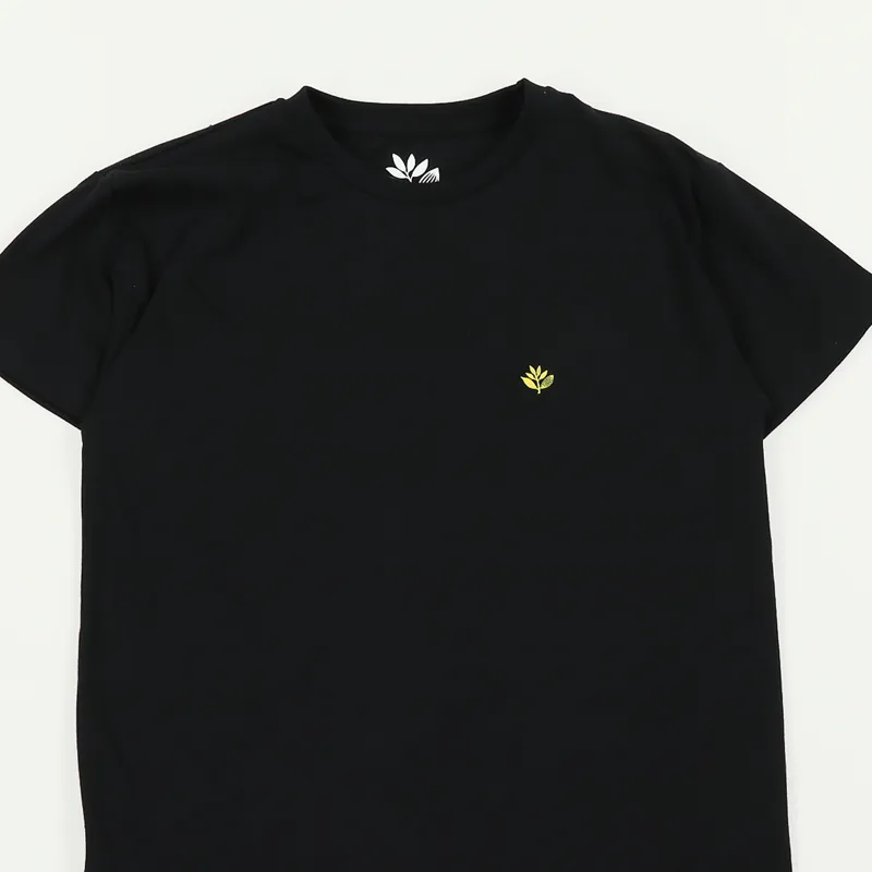 Magenta Heart Plant Brode T Shirt Black-1