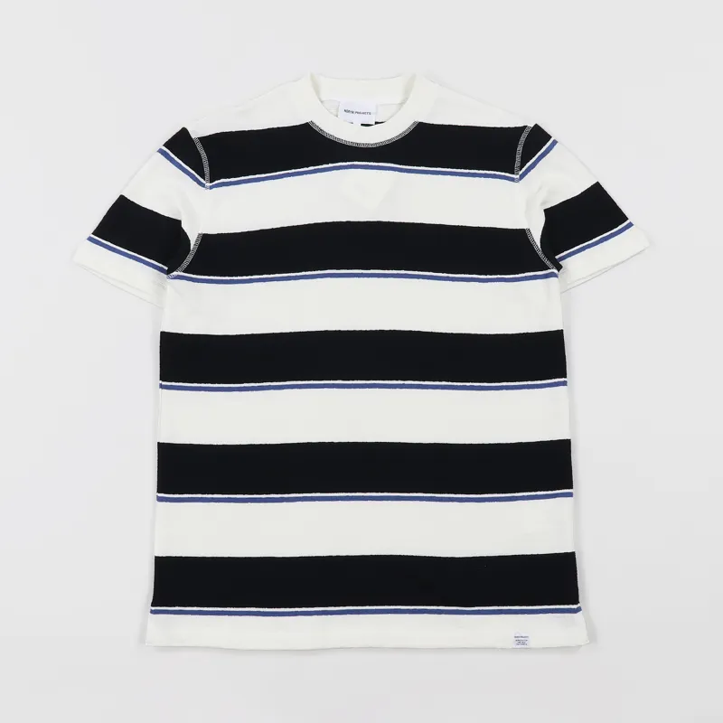 Norse Projects Johannes Textured Stripe T Shirt Dark Navy