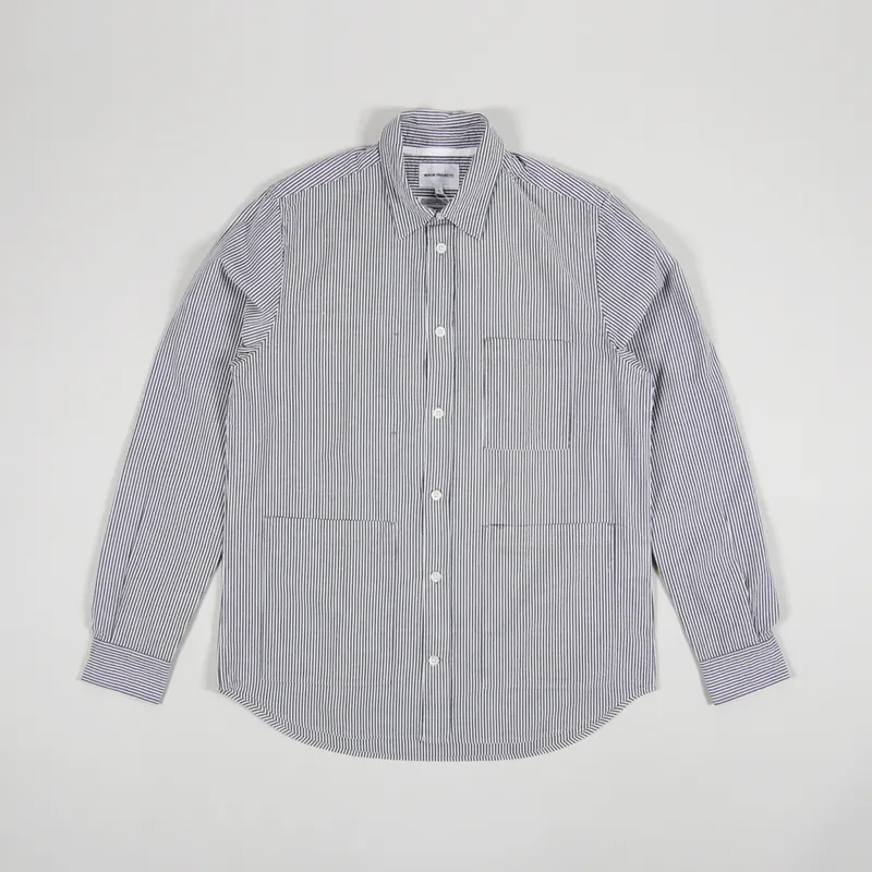 Norse Projects Thorsten Seersucker Shirt Navy Stripe