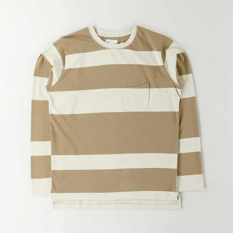 Universal Works Long Sleeve Rugby Stripe T Shirt Ecru Sand