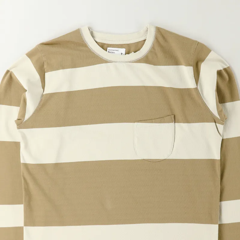 Universal Works Long Sleeve Rugby Stripe T Shirt Ecru Sand-1