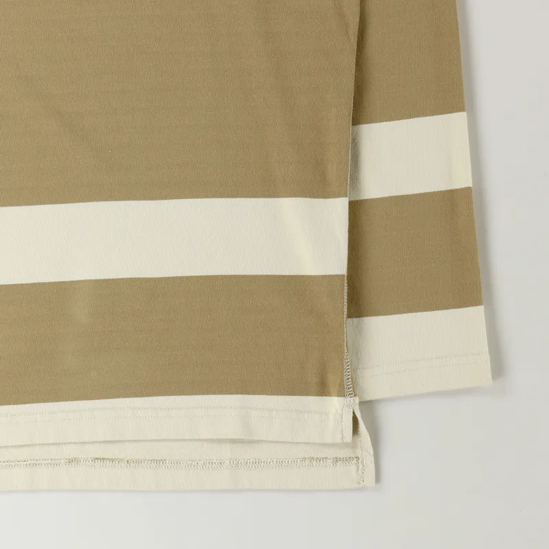 Universal Works Long Sleeve Rugby Stripe T Shirt Ecru Sand-2