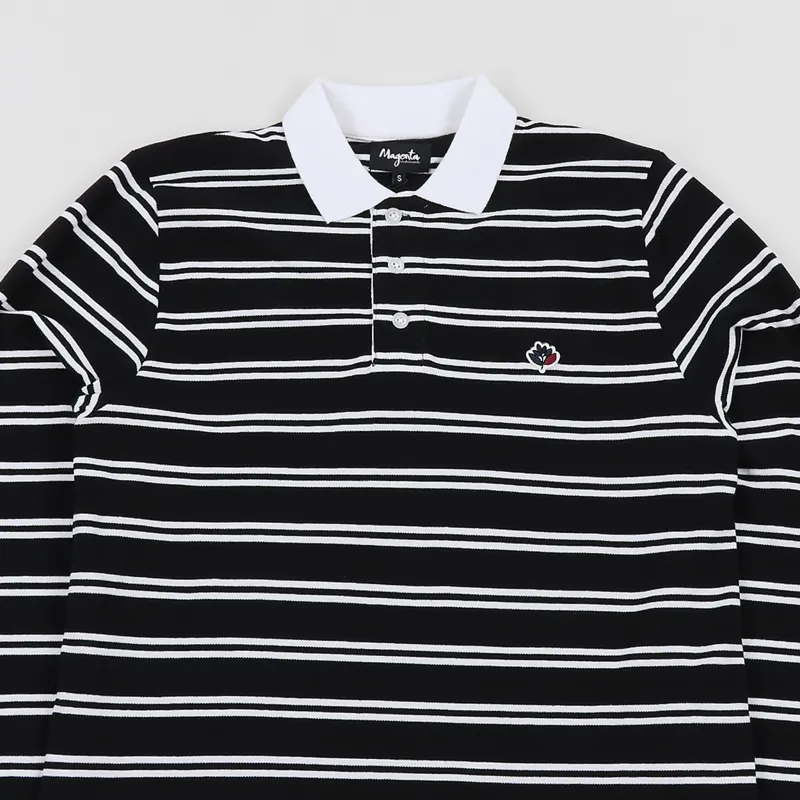 Magenta Long Sleeve Striped Polo Shirt Black-1