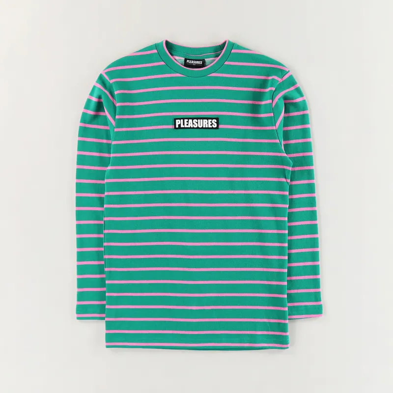 Pleasures Long Sleeve Vortex Striped T Shirt Green-1