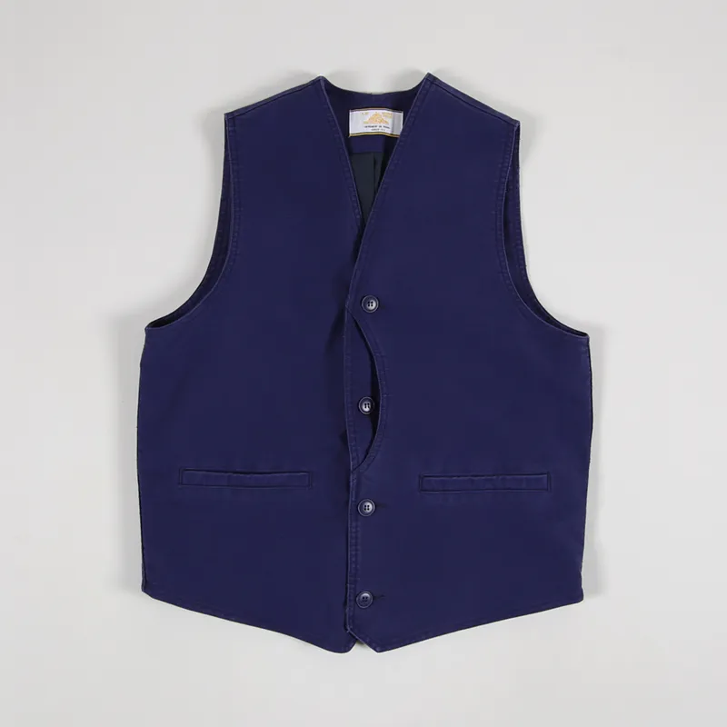 Le Mont St Michel Mens French Workwear Waistcoat Jacket Blue