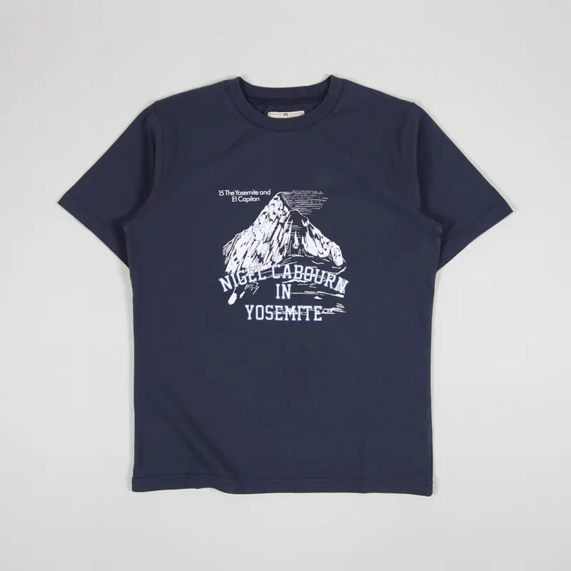 Nigel Cabourn Mens Short Sleeve Tourist Graphic T Shirt Navy Blue