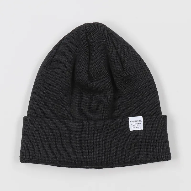 Norse Projects Mens Top Extrafine Wool Beanie Winter Hat Black