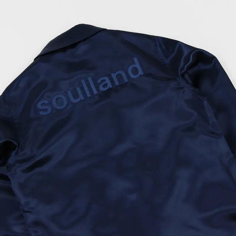 Soulland Mens Logo Phil Light Satin Coach Jacket Navy Blue