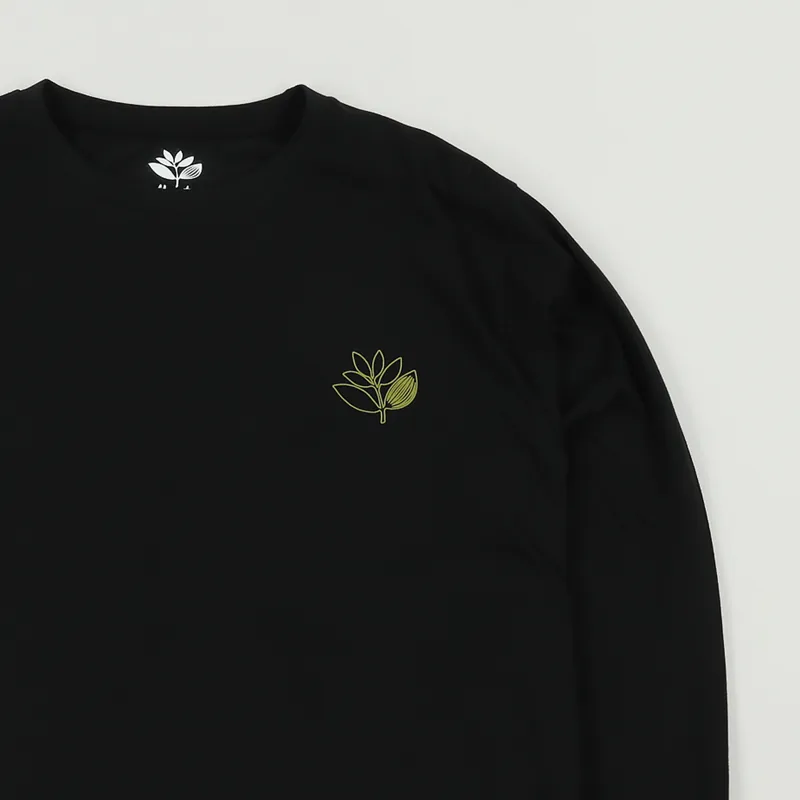 Magenta Plant Outline Long Sleeve T Shirt Black Gold-2