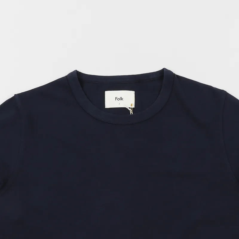 Folk Panel Stitch T Shirt Washed Navy Ecru-1