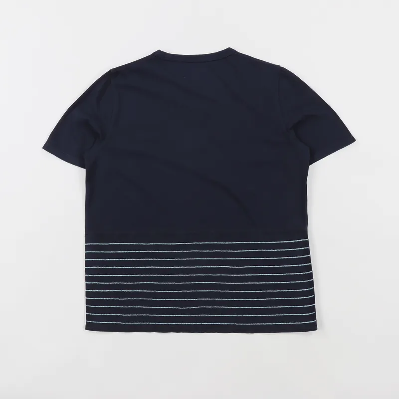 Folk Panel Stitch T Shirt Washed Navy Ecru-2