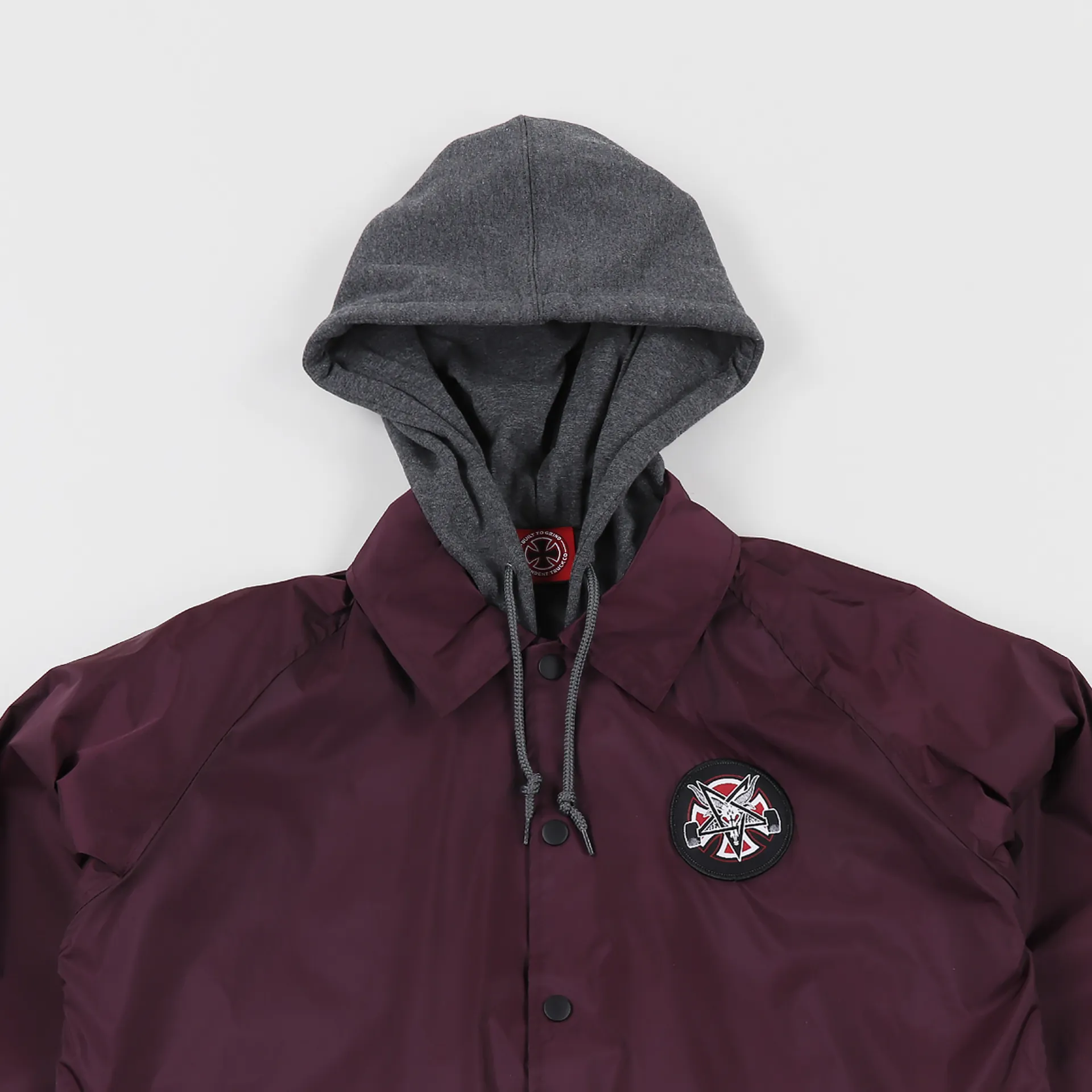 Thrasher Independent Mens Pentagram Cross Coach Jacket Maroon Red